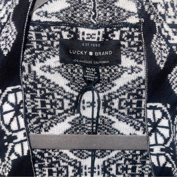 LUCKY BRAND Black & White Aztec Design Waterfall Drape Cardigan Sweater M NWT - Picture 4 of 7